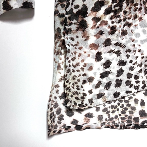 Soft Surroundings Tropical Tunic Top Hibiscus Leopard Print Teal Roll Tab Medium - Picture 5 of 13